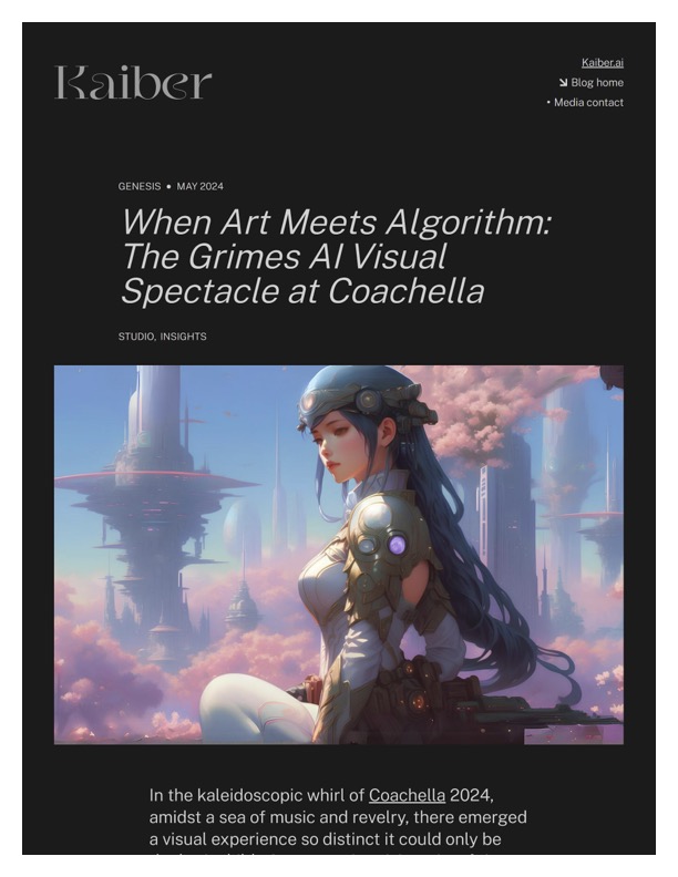 Kaiber blog post: When Art Meets Algorithm — The Grimes AI Visual Spectacle at Coachella